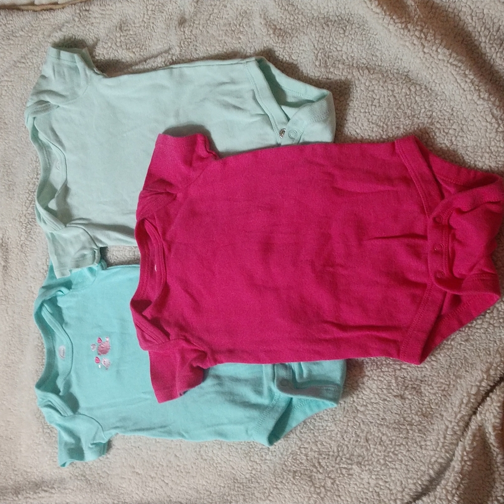 3/$15 Bundle of Baby Girl Onesies Bright Spring Colors Size 12 Months